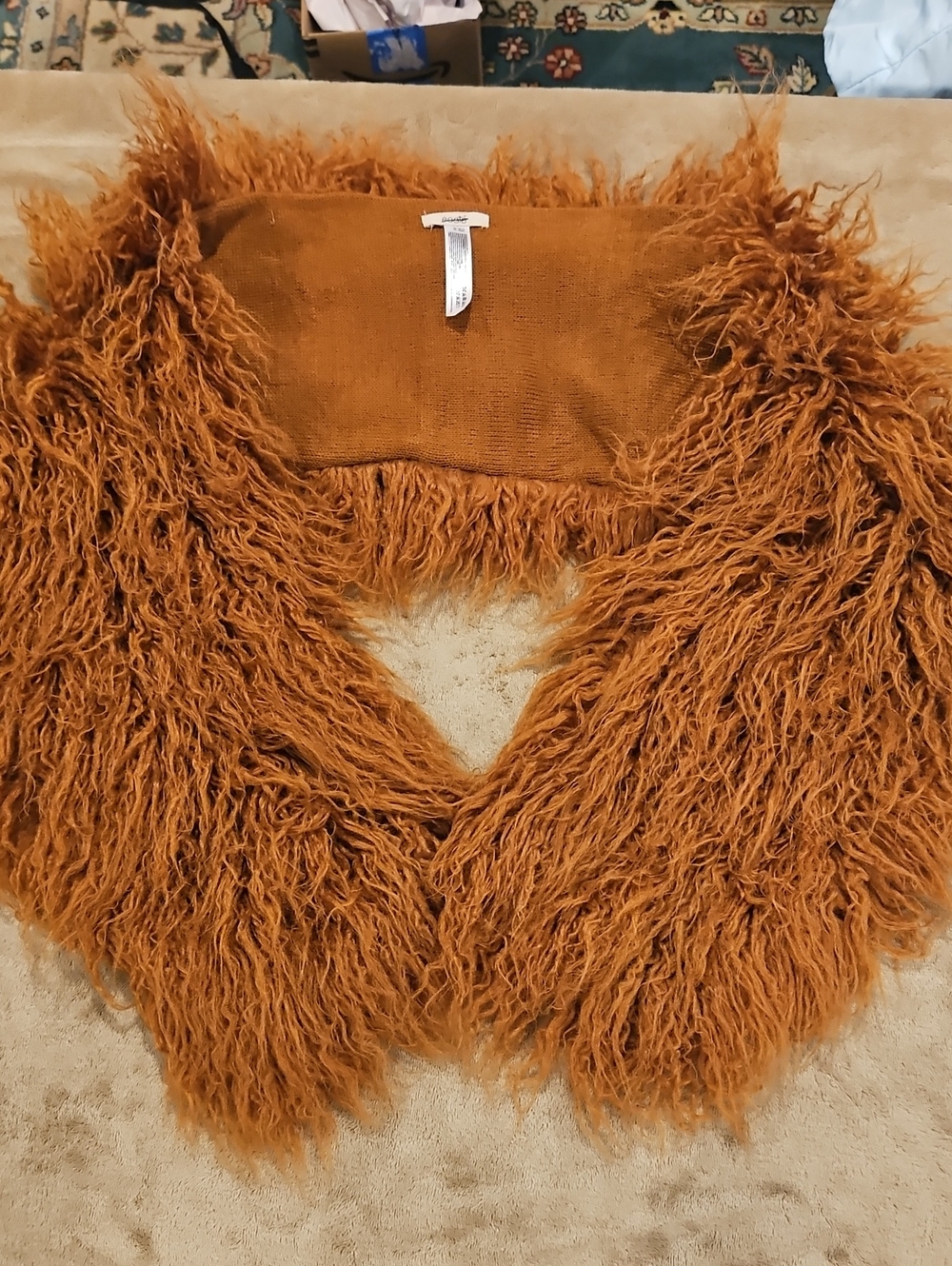 Ecote Faux Fur Shawl Collar in Rust Orange